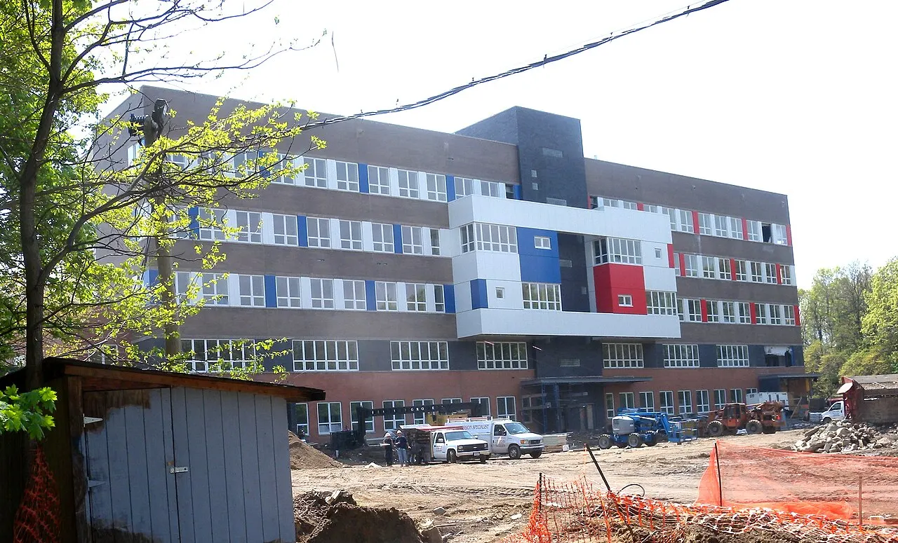 Exterior of Queens Metropolitan High School in Queens, New York City