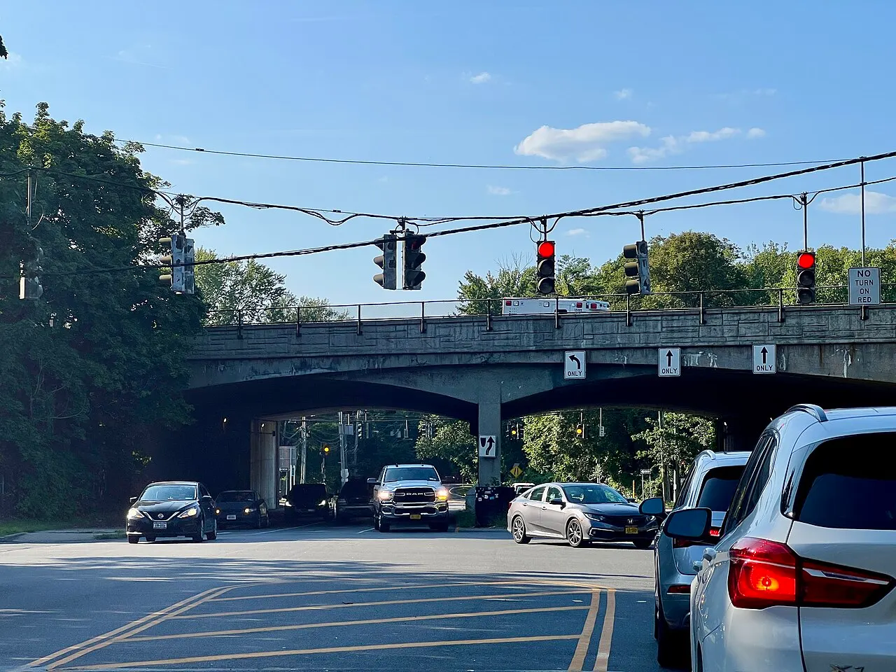 Lakeville Road approaching the Long Island Expressway bridge in Lake Success, Nassau County