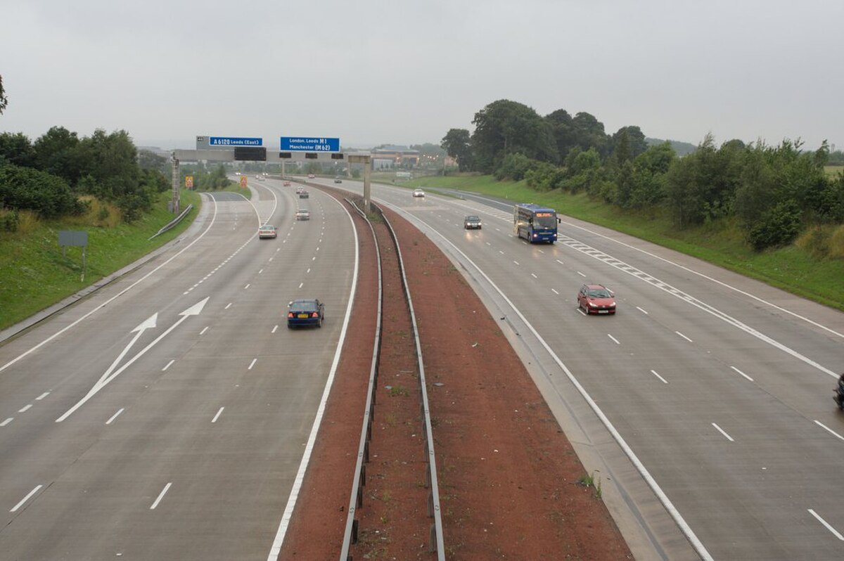 A UK motorway with HGV traffic in lane 1, the typical LGV test environment for the motorway portion