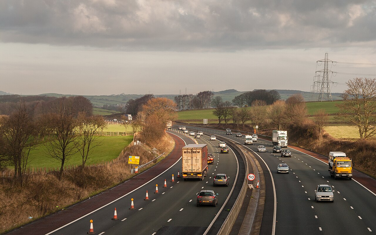 A UK motorway carrying mixed traffic