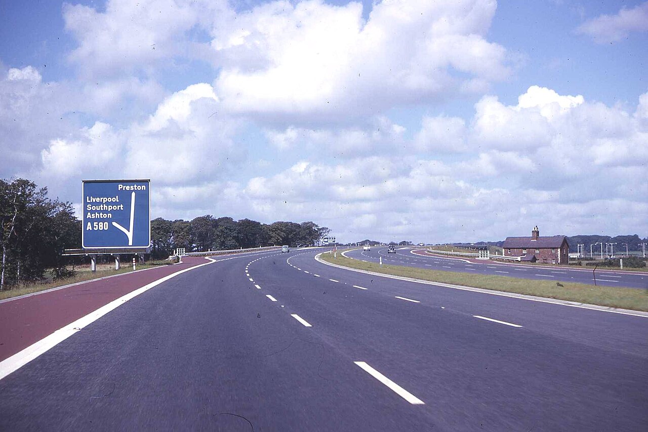 A UK motorway approaching a junction