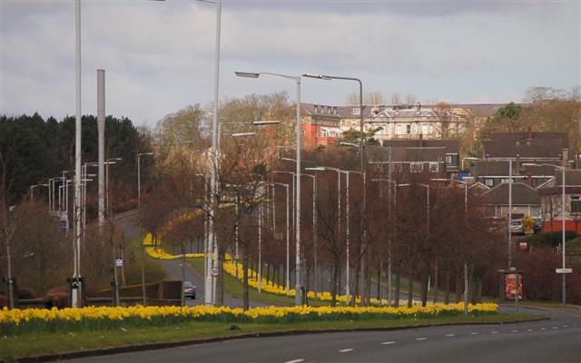 A UK dual carriageway lined with street lighting