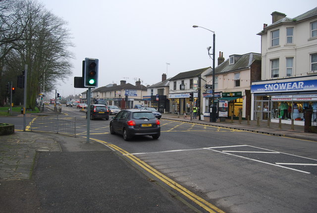 Traffic lights on a UK high street